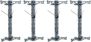 Four identical gray metal wall-mount brackets lined up in a row against a white background.