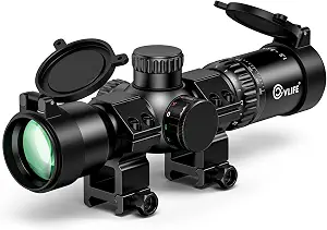 610TWDy1m7L_AC_SY300_SX300_QL70_FMwebp_ - North American Deer Hunter Black rifle scope with flipped lens caps and mounting rings on a rail mount, for precision aiming