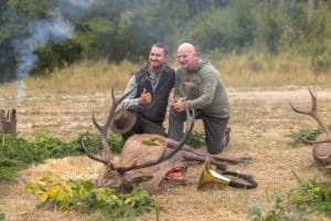 Author and guide Oliver posing with his red stag